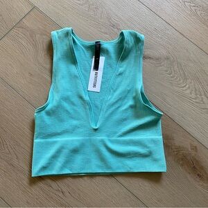 Out From Under Hailey Seamless Plunge Cropped Tank Top in Blue/Green